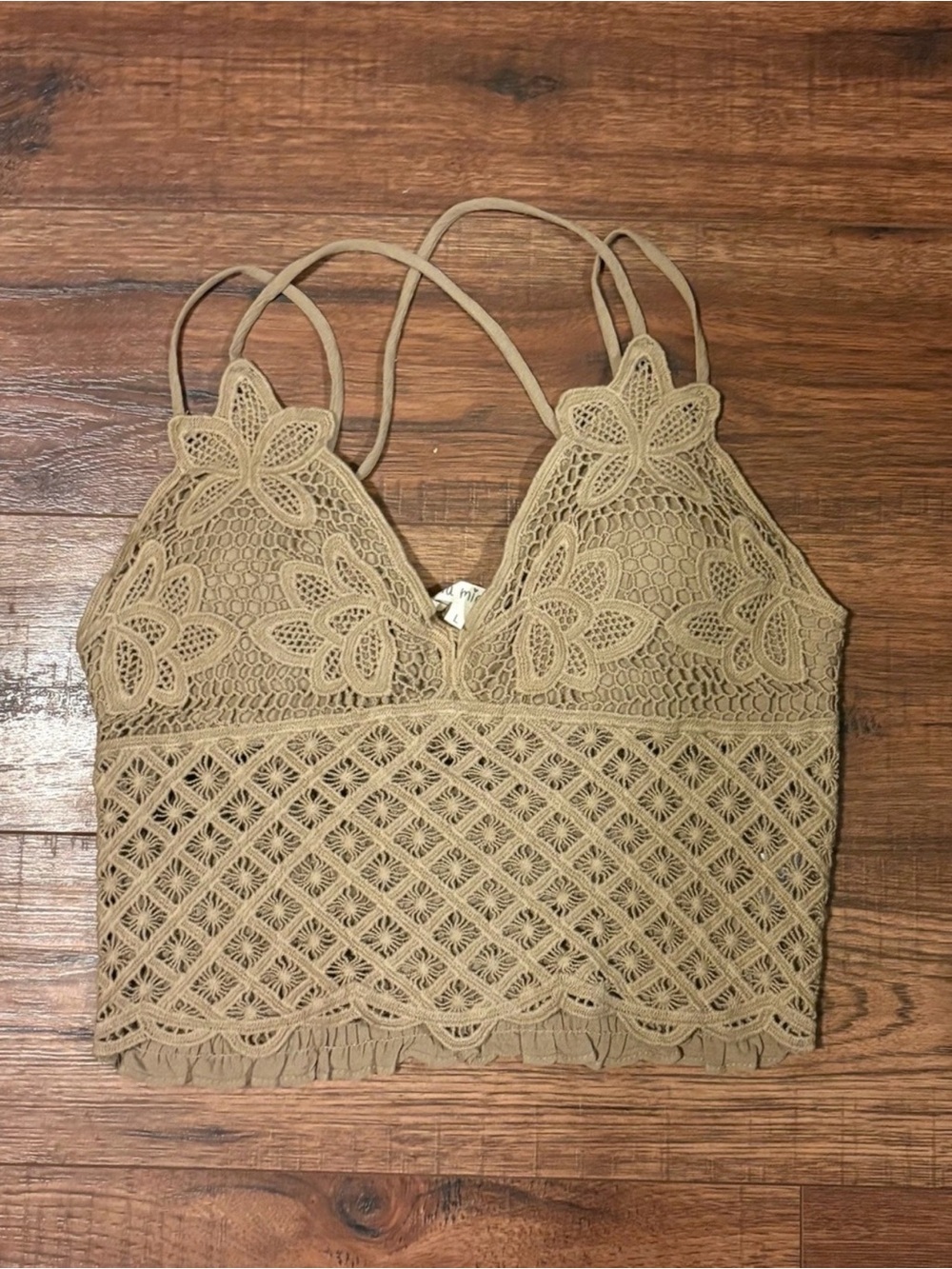 LA MIEL Crochet Floral Bralette Camisole Taupe Size L
